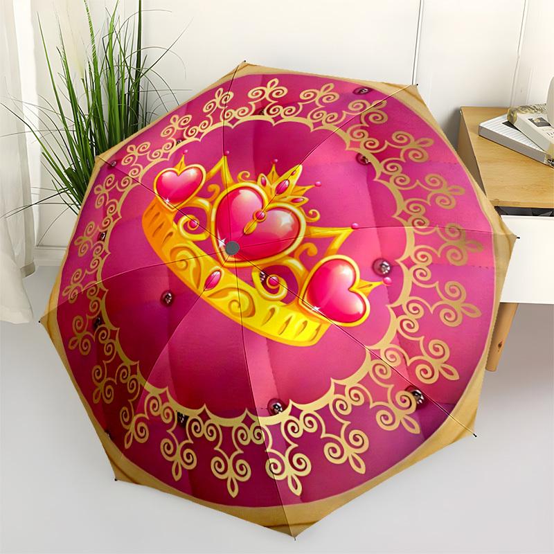 

1pc Crown Heart Decorative Automatic Opening and Closing Folding Umbrella with 8 Iron Ribs - Portable, Foldable for Travel yy251124061