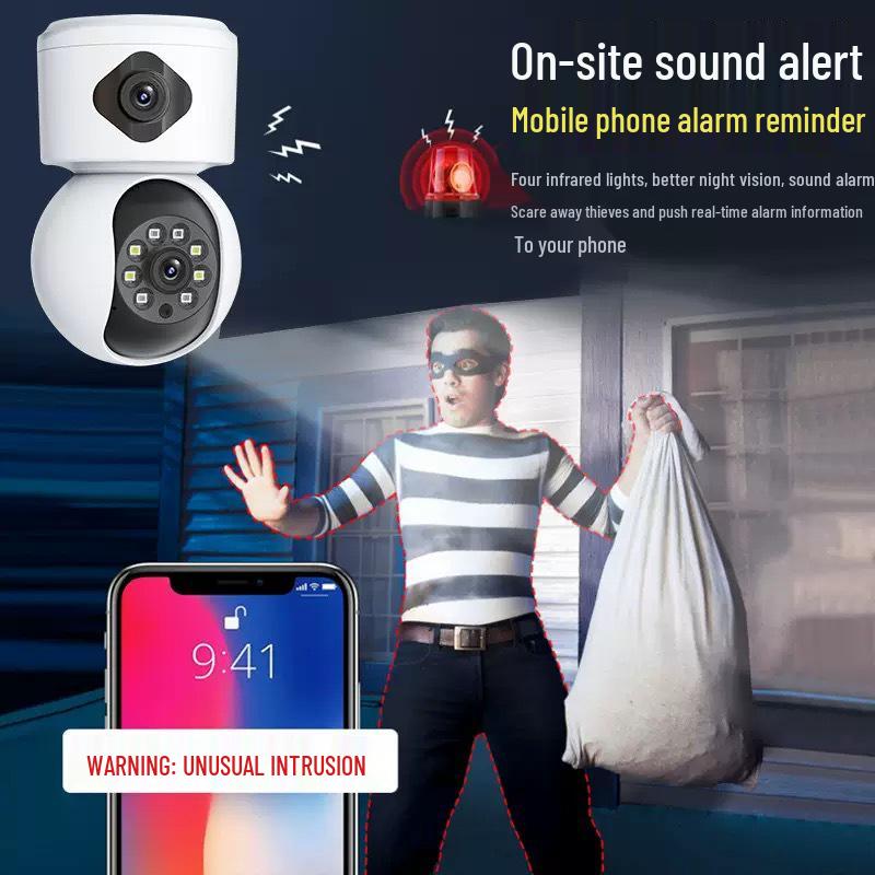 6MP Indoor Smart Camera with Dual Lens & Screen for 24-Hour Monitoring and Alarm System