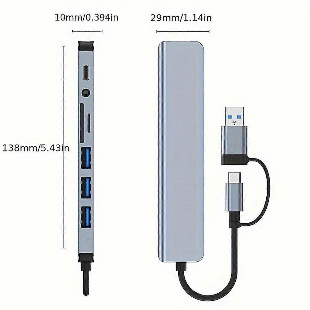 USB C 8 in 2 Multiport Hub Adapter 1 x USB 3.0/3 x USB 2.0 Data Ports/3.5 mm Audios Ports for Phones
