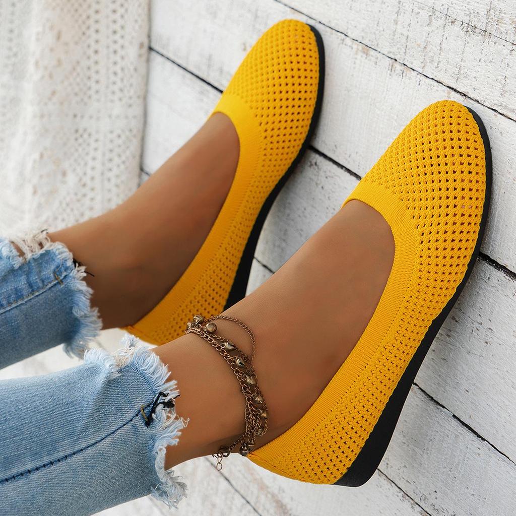 Women's Casual Round Toe Slip-On Knit Flats: New Color, Breathable, Hollow Design
