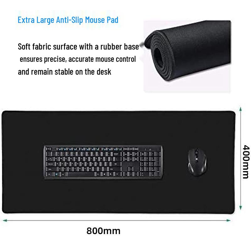 Waterproof Non-Slip Minimalist Black Mouse Pad, Small Size, Stitched Edge, Extra Large