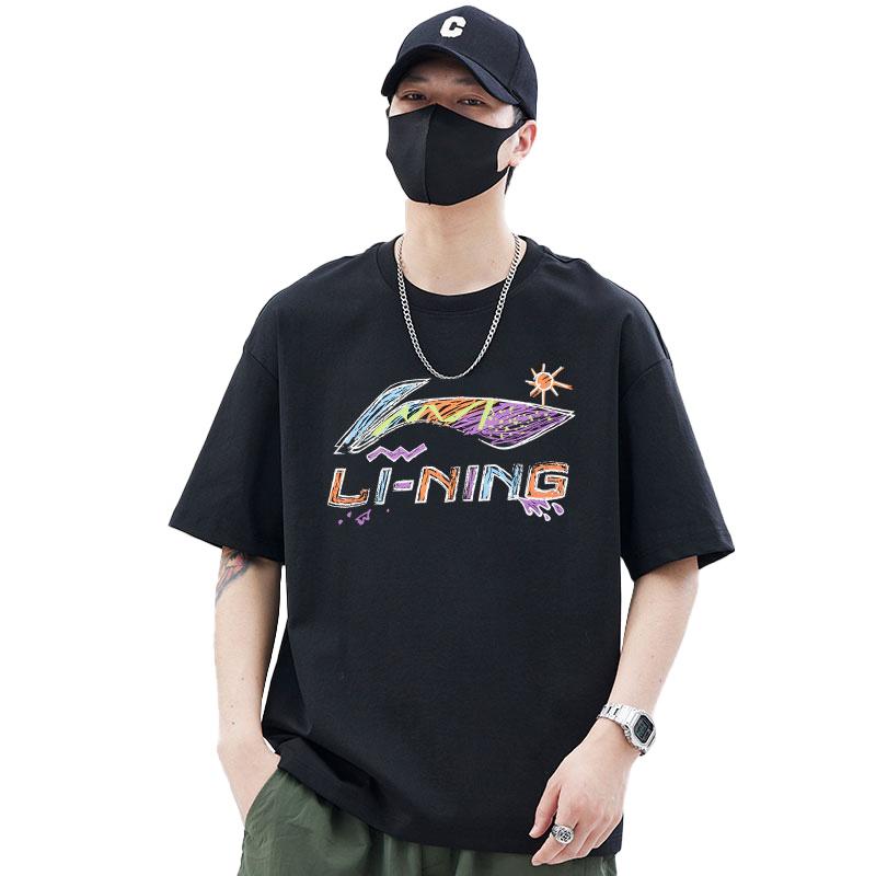 Li-Ning Loose Round Neck Breathable Student Style Versatile Letter Print Cycling Running Casual Sports Short Sleeve T-Shirt Unisex Tops ATBS770-2