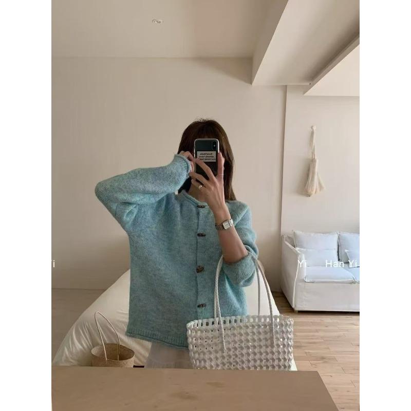 

Ретро весна новый универсальный модный свитер кардиган с круглым вырезом свободного кроя с длинными рукавами one size fits all