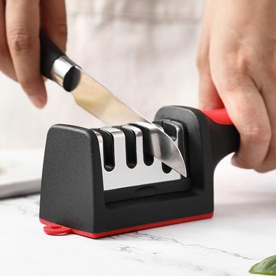 Küchenschneiderschärfer mit 3/4 Rillen, Wolframstahlschärfer mit Kunststoffgriff, multifunktionale manuelle Schleifmaschine zum Schärfen von Scherenschneidern