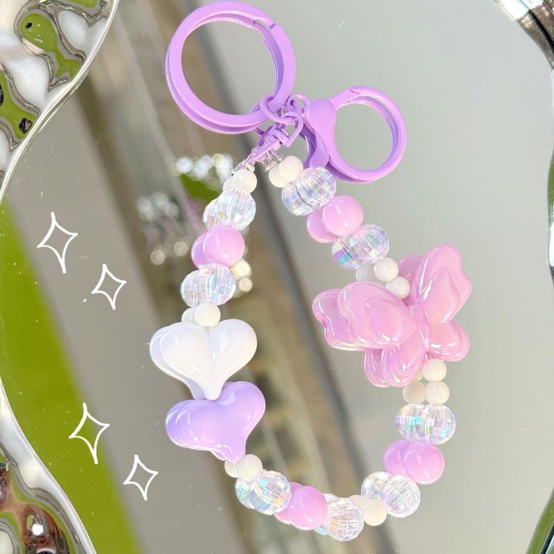Butterfly Bowknot Beaded Mobile Phone Charm Strap Keychain Lanyard For Women Cute Girl Jewelry Phone Hanging Rope Holder Pendant