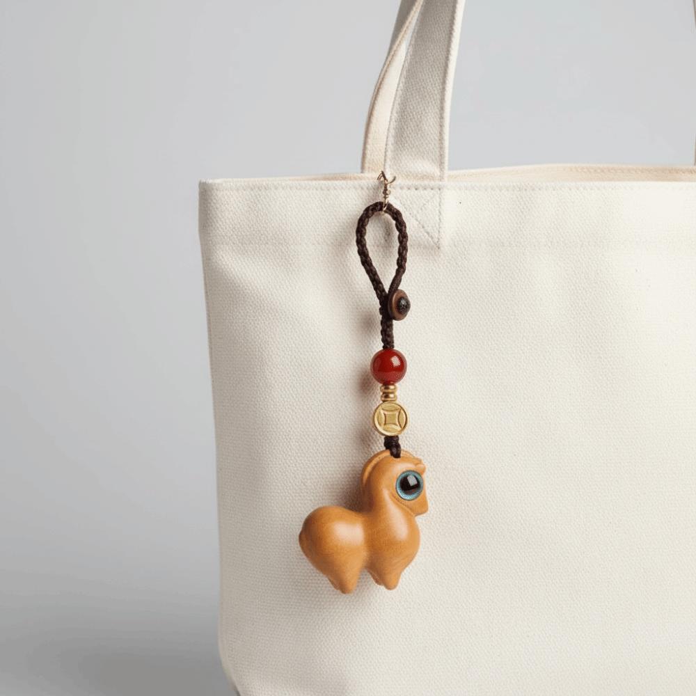 Cartoon Horse Key Chain Sandalwood Wood Phone Chain Bag Pendant  Mascot of the Year of the Horse