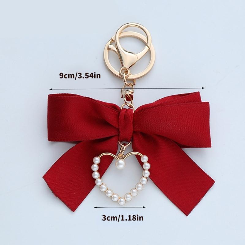 Elegant Pearls Heart Ribbon Bowknot Keychain For Women With Korean Style Design And Sturdy Alloy Materials