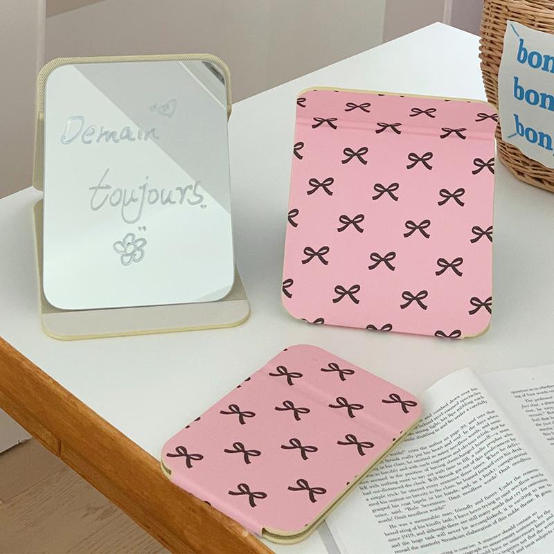 Tisch-Make-up-Spiegel Floral PU-Leder Schlicht Tragbar Handspiegel Faltbar Studenten Kompakt Niedlich Taschenspiegel