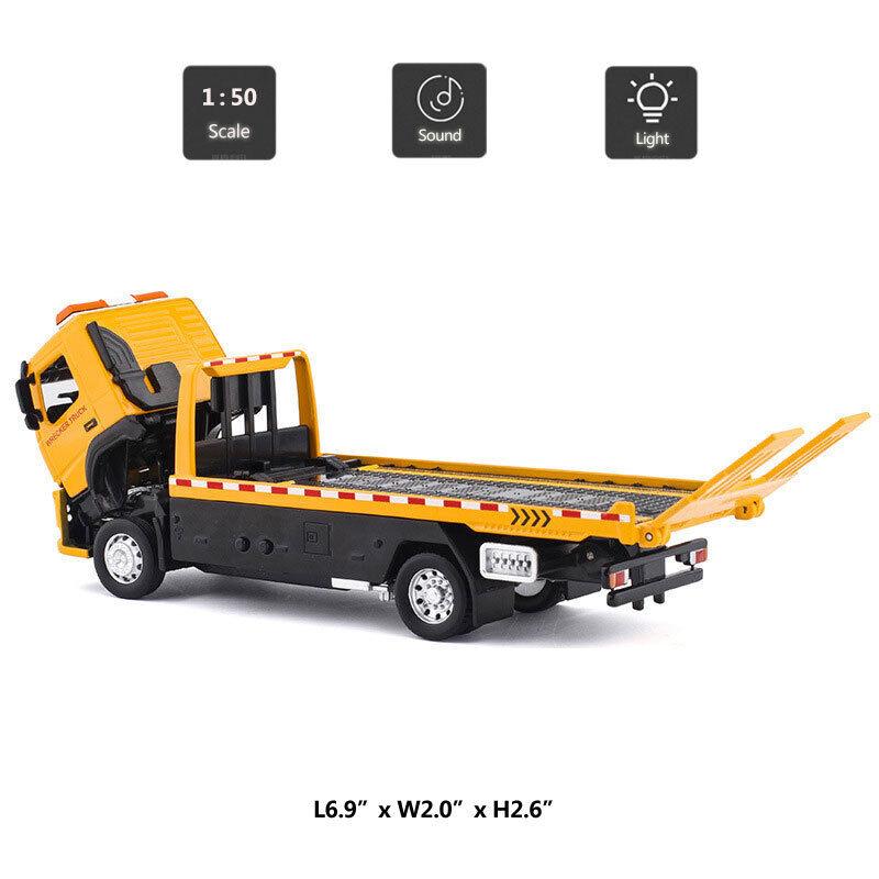 1/50 Schaal VOLVO VAN Type Legering Aanhangwagen Model Simulatie Metalen Autotransporter Sleepwagen Pull Back Geluid en Licht Speelgoedvrachtwagen
