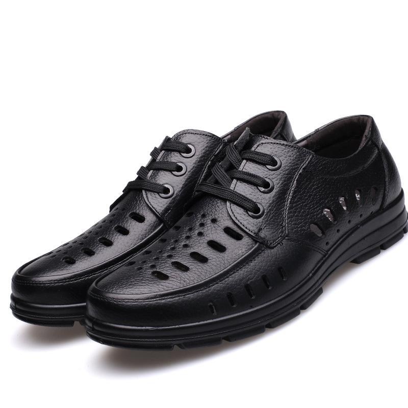 2025 Summer Business Leather Shoes Cowhide Dad Shoes Men's Hollow Hole Shoes Middle-aged and Elderly Leather Sandals Casual Shoes Men's Shoes