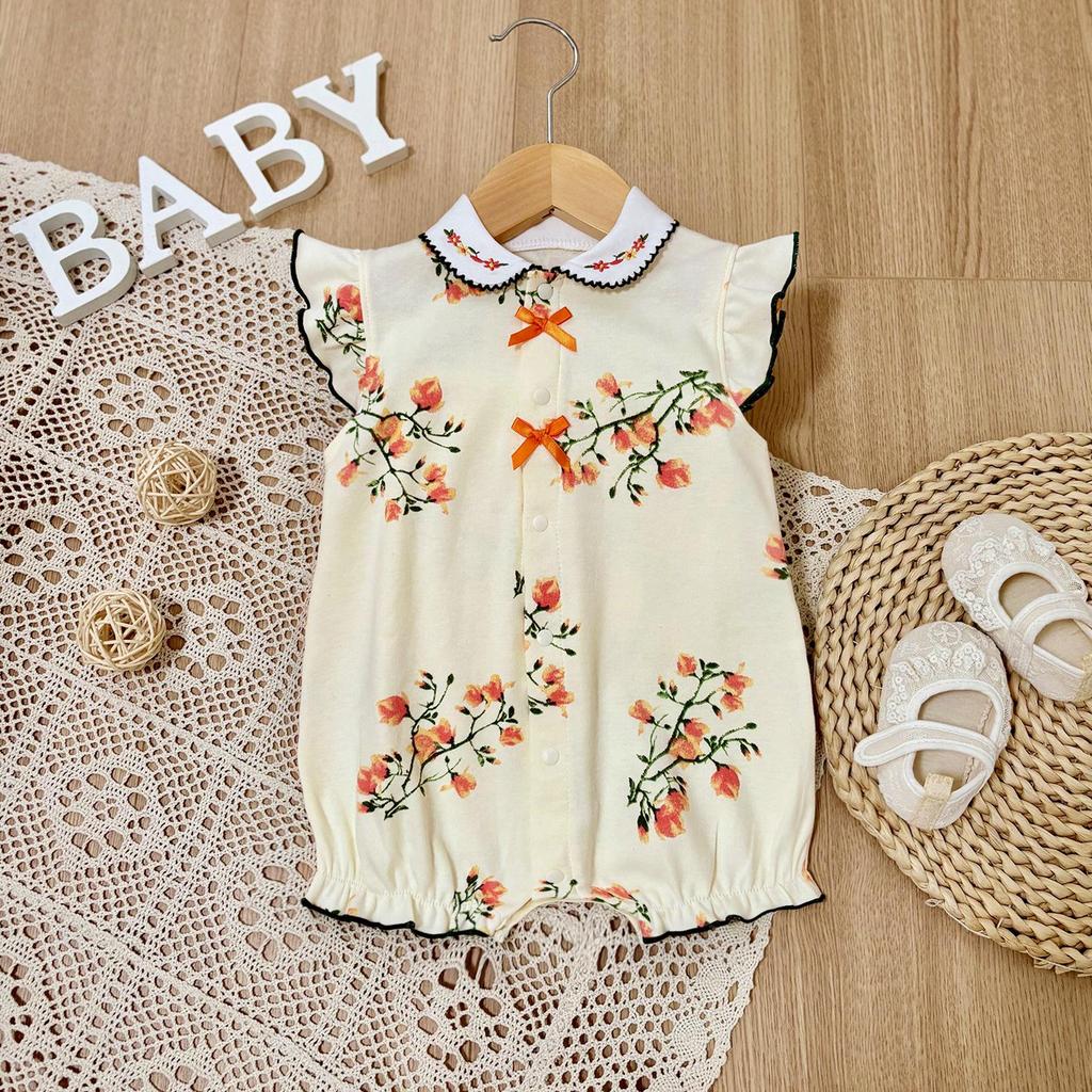 2026 Cute Floral Summer Romper for Infants and Toddlers - Orange
