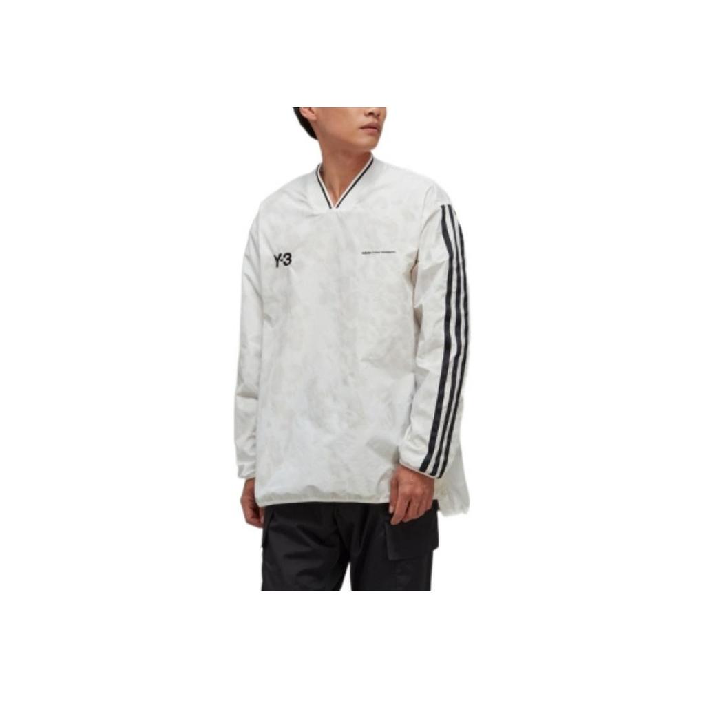 Y-3 FW22 Small Logo V-Neck Striped Long Sleeve T-Shirt Men Tops White HS9876