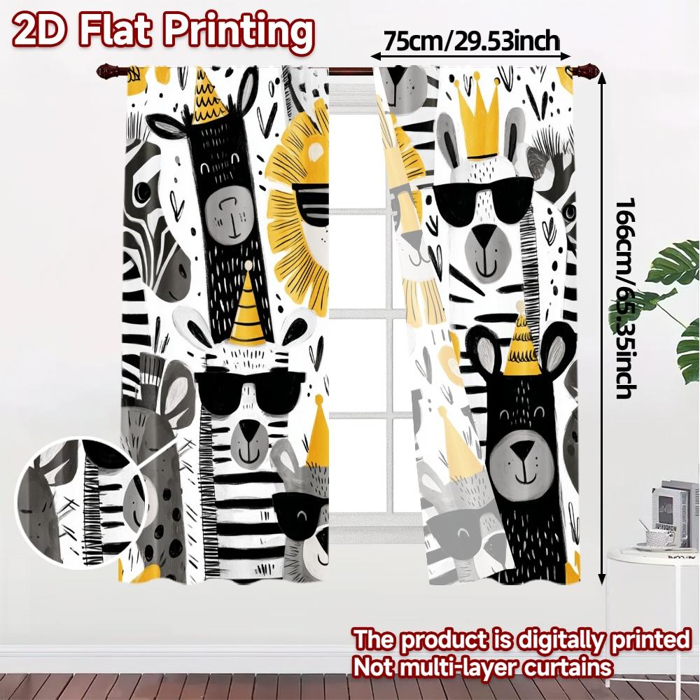 Contemporary Flat Printing Curtains Without Rod Safari Party Popular Fabric Outdoor Decorations Use Set Of 2 Made Polyester