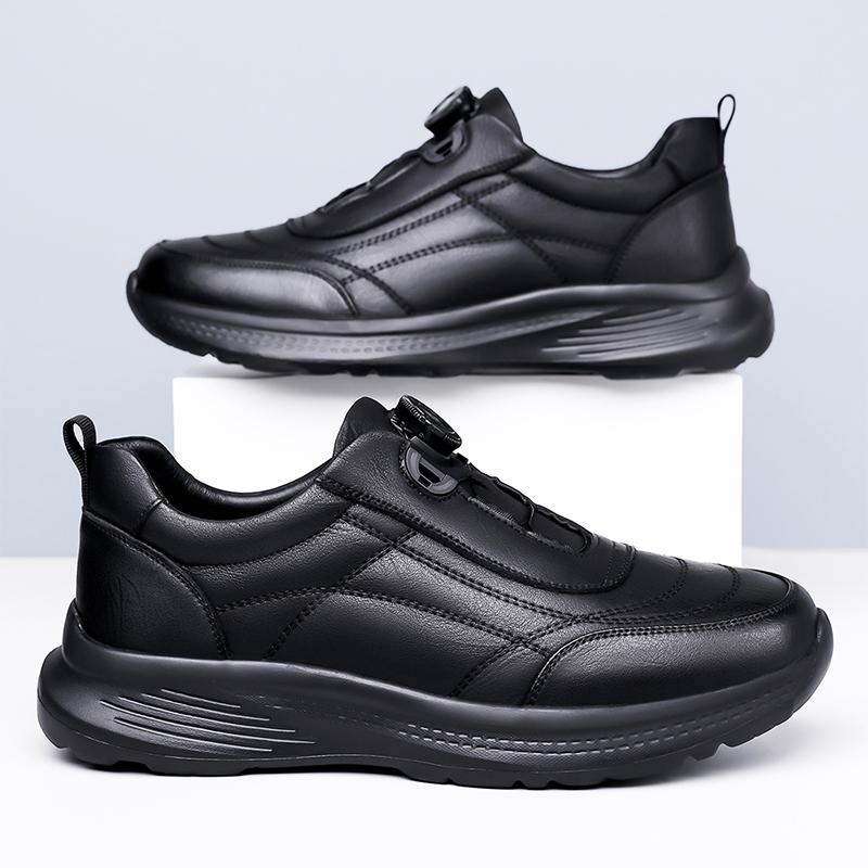 New Soft Soled Thick Bottom Business Shoes Mens Casual Leather Lightweight Sneakers Comfy Outdoor Antiskid Walking Shoes
