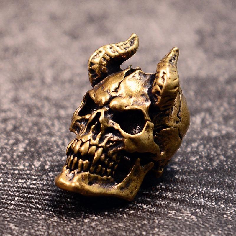 1PC Gothic Devil Satan Goat Horn Skull Brass Knife Beads DIY Paracord Charms Key Chain Accessories Punk Men Outdoor EDC Tools Lanyard Pendants