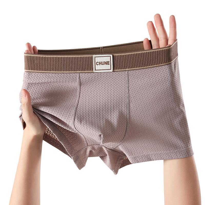 Plus-size Men's Summer New Solid Color Texture Ice Silk Breathable Mid Waist Flat Angle Briefs