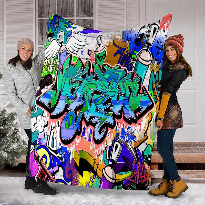 Graffiti Print Blanket Soft Comfortable All Seasons Suitable Sofa Office Nap Travel Birthday Gift Christmas Present