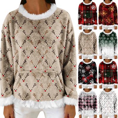 Sudadera Casual de Forro Polar para Mujer Manga Larga Cuello Redondo Casual Cómoda de Ajuste Holgado Ligera Sudadera de Franela para Mujer