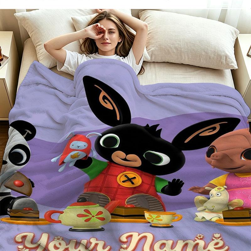 1PC Bing Custom Name Patterned Flannel Blanket Suitable For All Seasons for Home Decor Warmth and Comfort Gifts Holiday Present