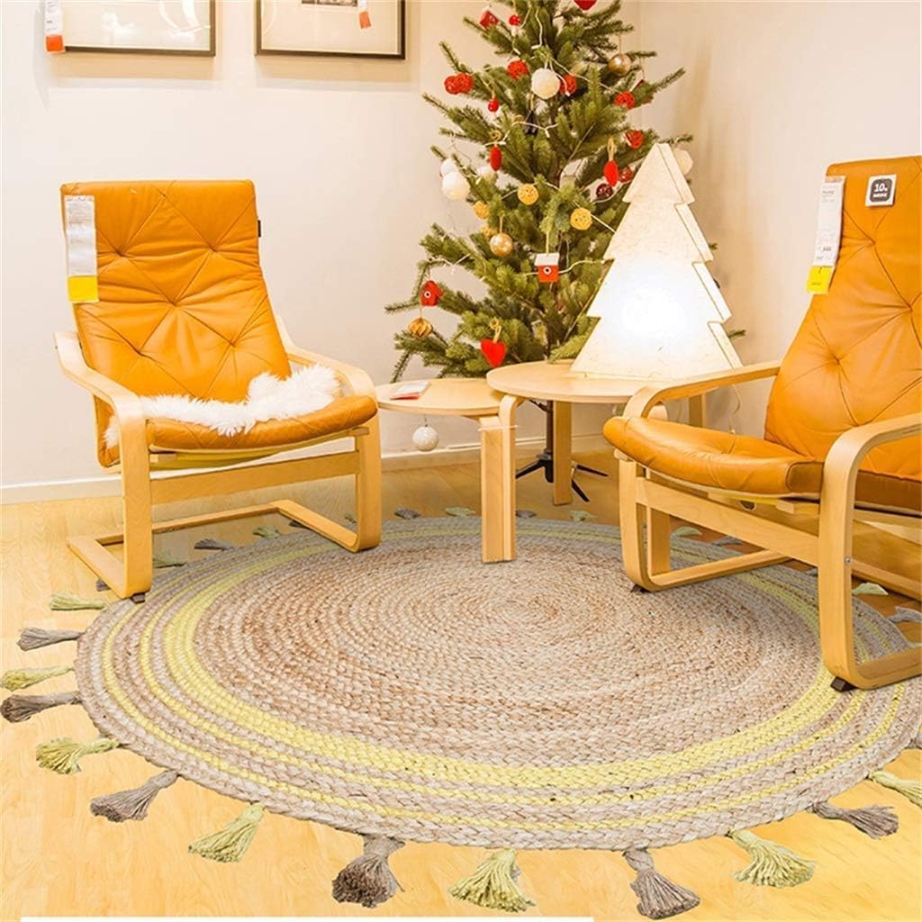 Jute Teppich Handgefertigter Teppich Rund Naturteppich für jeden Raum Look Rustikal Dekor Für jeden Raum