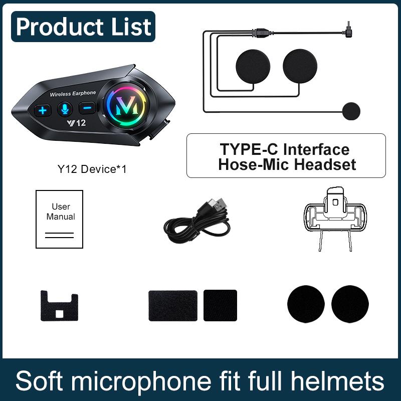 Music Interphone Bluetooth 5.4 Motorcycle Helmet Headset IP65 Waterproof Earphone Wireless Hands-on Talking with Ambient Light