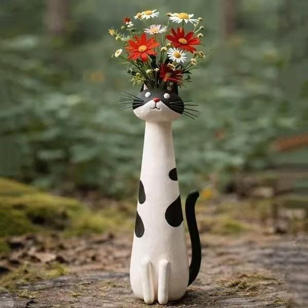 Long Neck Cat Dog Resin Vase Creative Animal Flower Vase Home Table Decor
