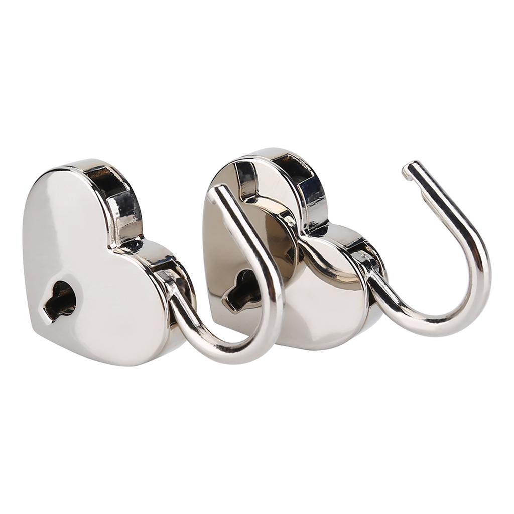 2 Sets Heart Shaped Padlock & Skeleton Key Metal Lock for Luggage Diary Book Jewelry Box