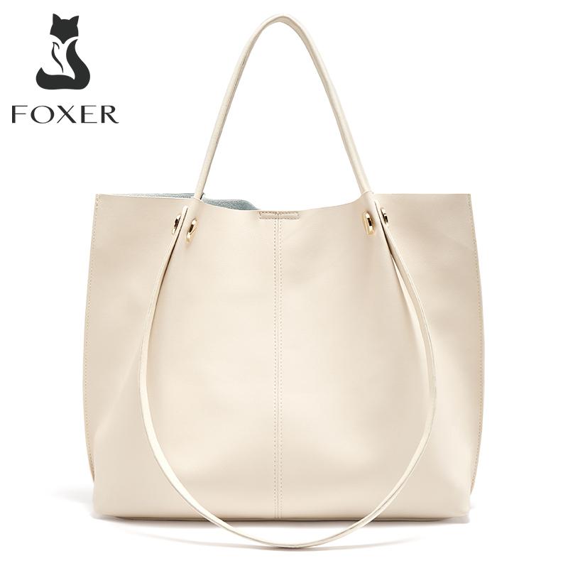 FOXER Fashion Retro Women Split Leather Shoulder Bag Simple Tote Lady Office Luxury Handbag Large Capacity Christmas Gift