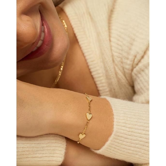 PAVOI 14K Gold Plated Matching Heart Charms Solitaire Bracelet Set for Women | Adjustable Valentines Day Love Friendship Two Bracelet Pack