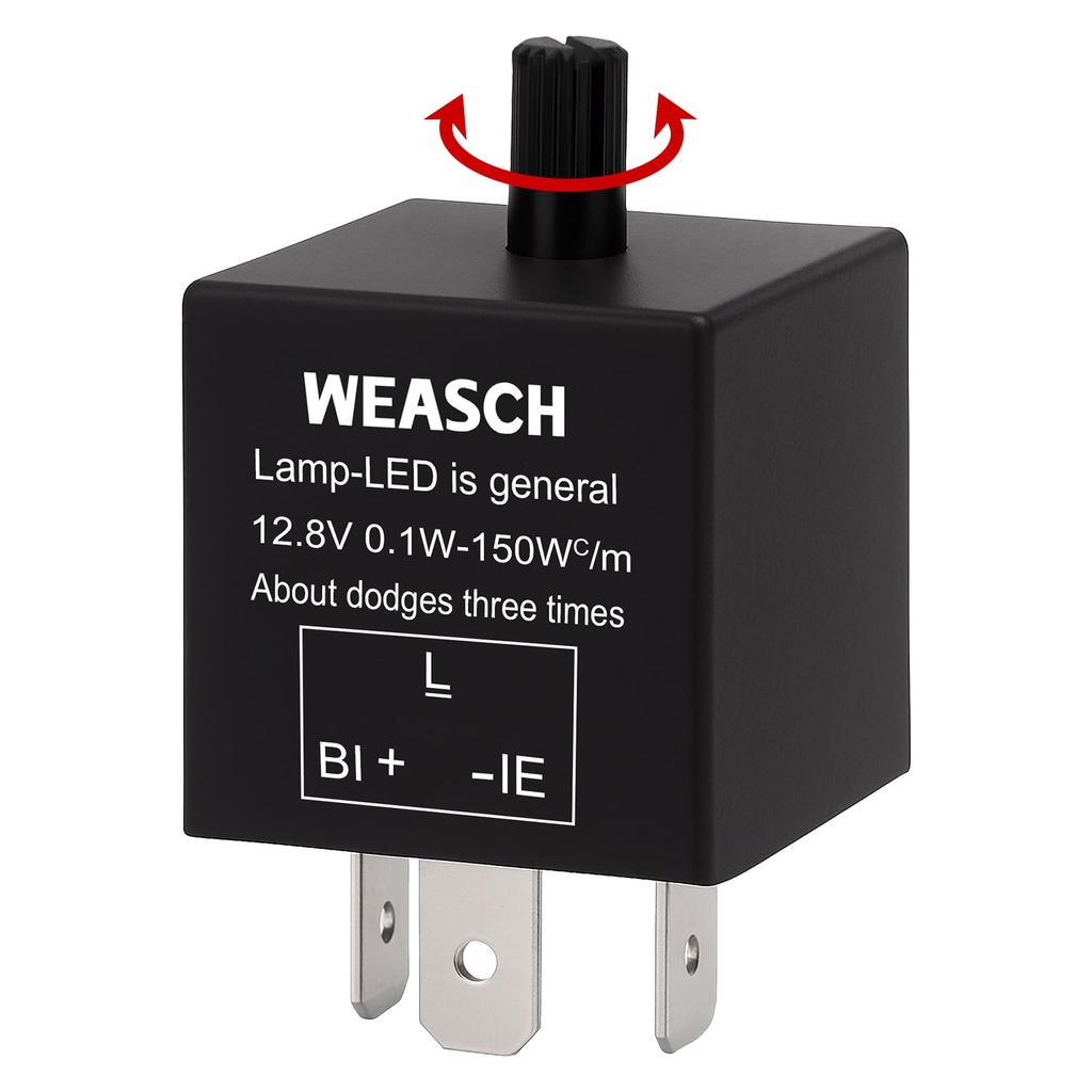 Weasch LED Flasher Relay, CF-13KT, 3 Pin, 0.1W-150W C/m, Universal Electronic Adjustable Frequency Turn Signal Light Blinker Flasher Relay