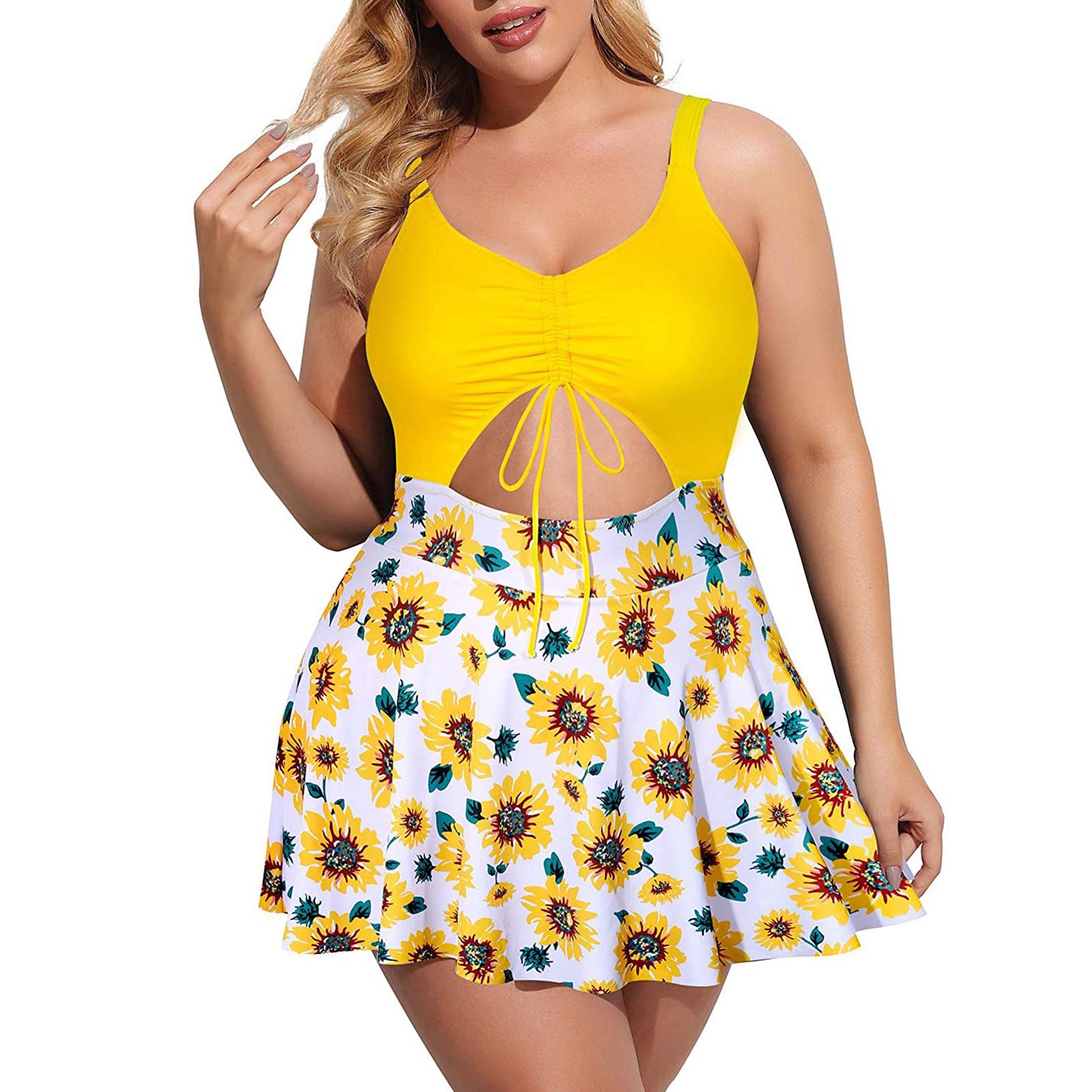 

Women Sexy Soild Print Bikini Set Push Up Bathing Swimwear High Waist Swimsuit XL жовтий