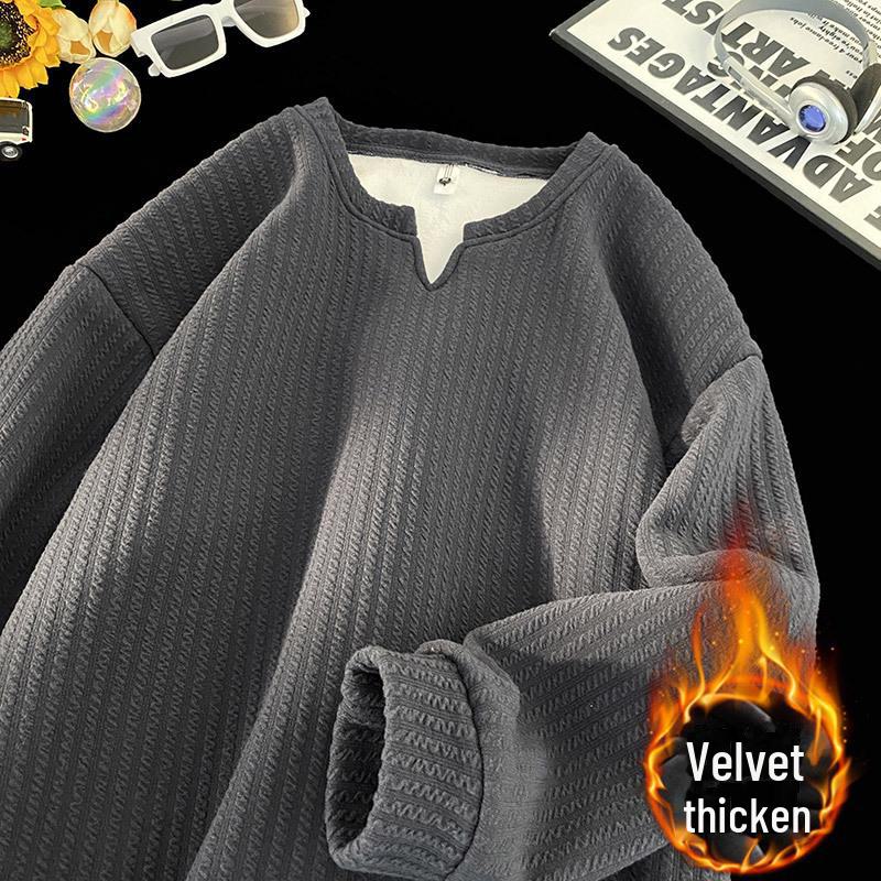 

Мужская фактурная зимняя футболка с V-образным вырезом и длинными рукавами, утолщенная бархатом, модное нижнее белье 2024 года для подростков. Double Extra Large темно-серого