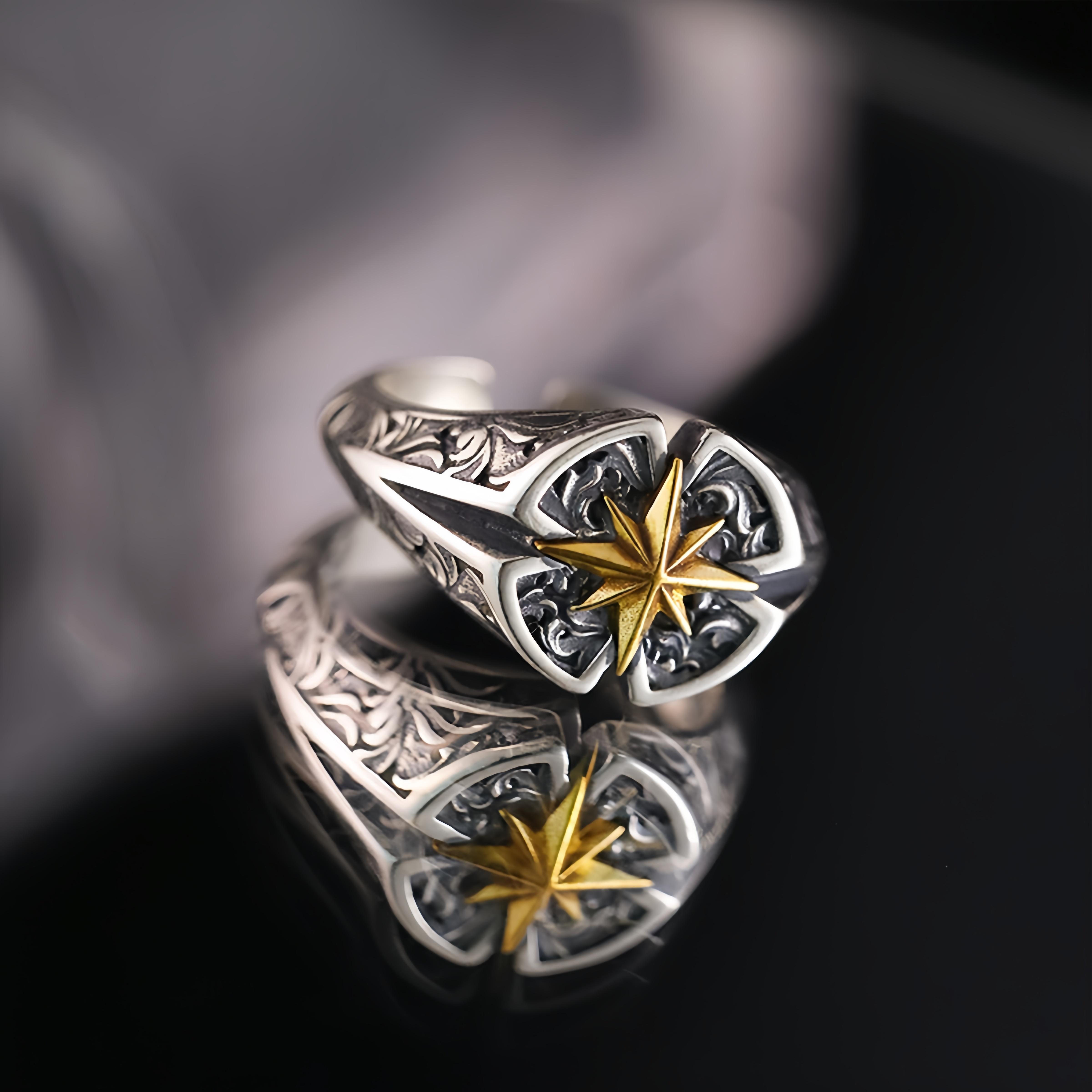 

Ретро Регулируемое Открытое Кольцо Полярная Звезда для Мужчин Панк Готика Дерзкий Медь Циркон Унисекс Аксессуары Удача Любовь Подарок 9-13