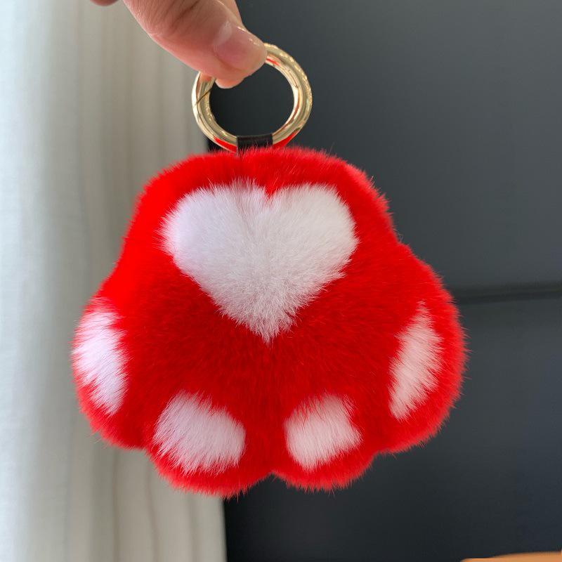 Kitten Paw Rex Rabbit Fur Keyring Pendant - Cute Plush Ball Bag Charm Birthday Gift