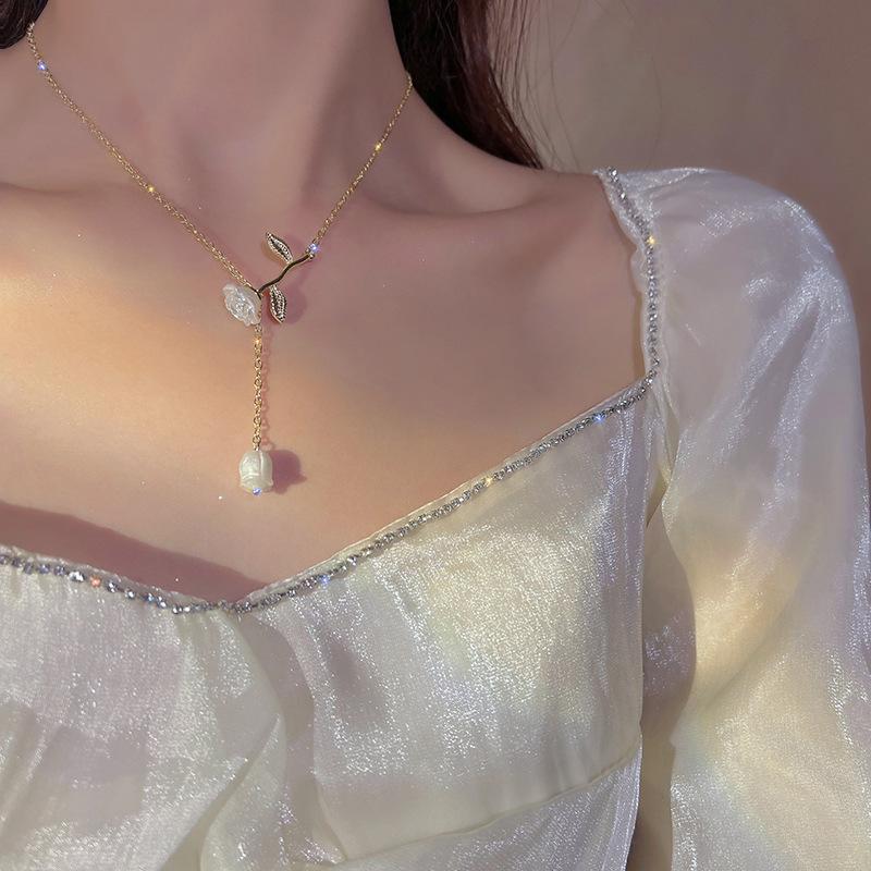 Korean Trend Gentle Temperament Zircon Water Drop Necklace, Cold Wind Simple Super Fairy Girlfriend Collarbone Chain Woman