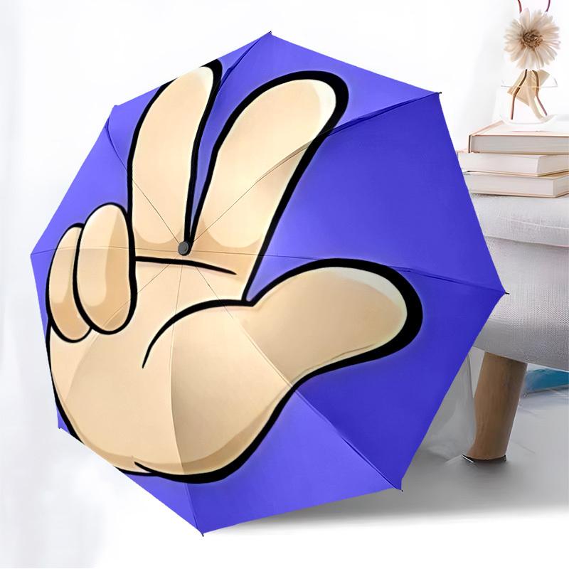 1pc Three Hand Gesture Fashionable Automatic Opening/Closing Folding Umbrella with 8 Iron Bones, Plastic Handle Yy251015008