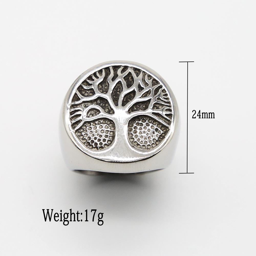 Punk Stainless Steel Tree of Life Ring Viking Amulet for Men Fashionable Jewelry Classic Male Accessory