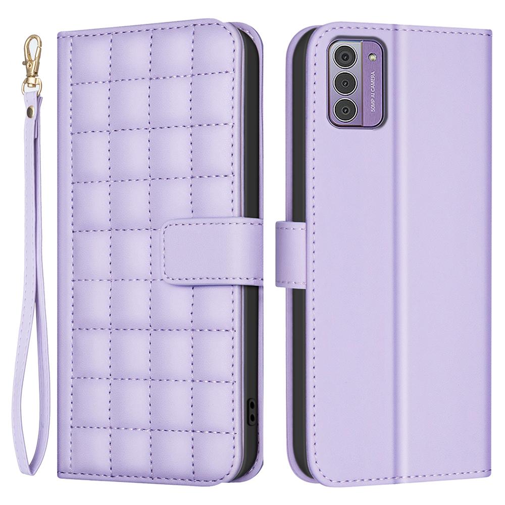 

Чехол для Nokia G310/G42 Квадратная сетка Кожаный чехол для телефона Подставка Просмотр Light Purple