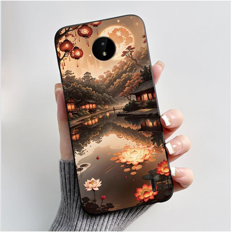 For Nokia C10/Nokia C20 Black Case For Nokia C20 Plus Shockproof Back Beautiful Dreamy Moon Sea Printed Pattern Cover