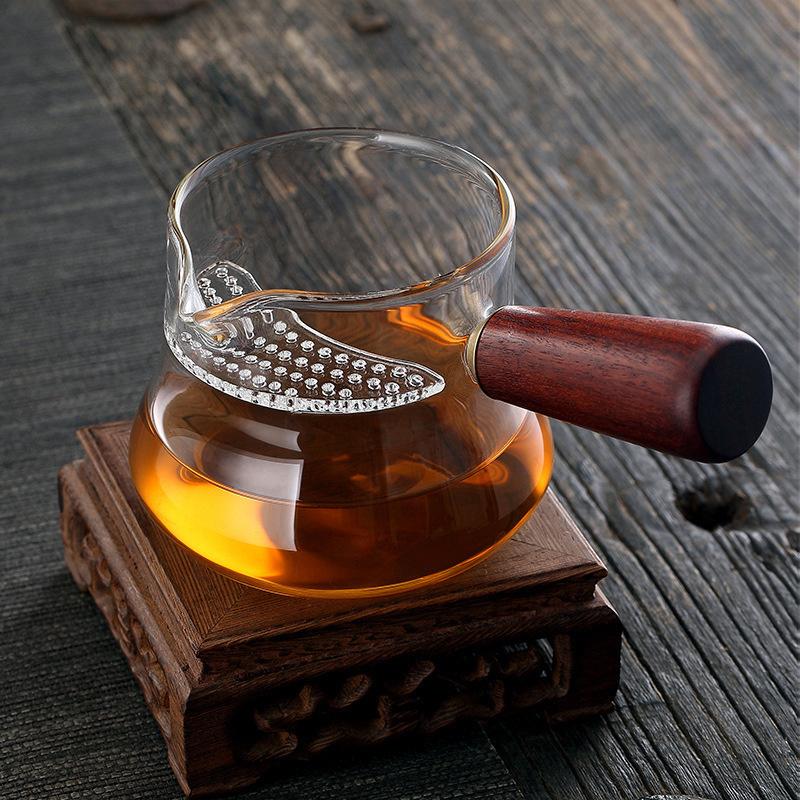 Side Long Wooden Handle High Borosilicate Glass Tea Dispenser Fair Cup With Filter Chahai Kung Fu Tea Set