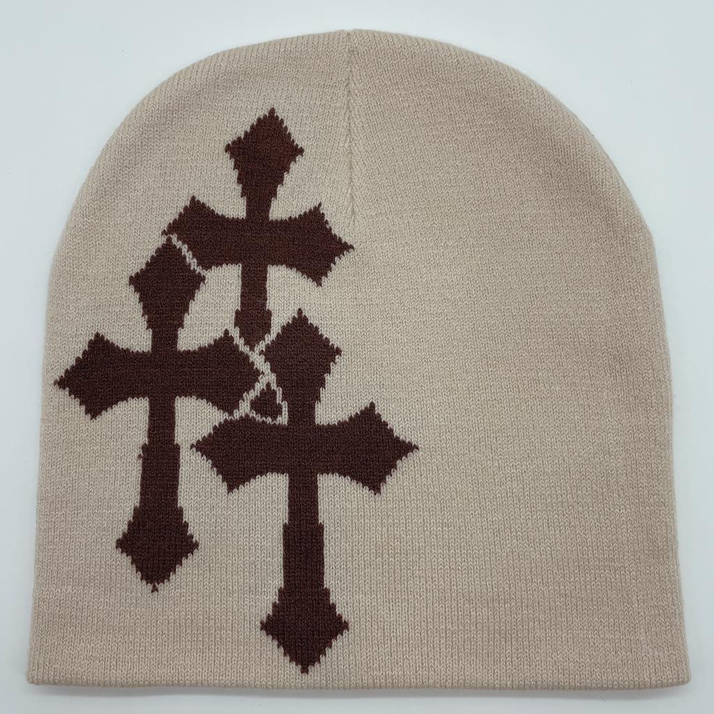 Y2K Crucifix Jacquard Knitted Hat, European And American Popularity Hip Hop Hat, Street Trend Fashion Personality Adult Hat
