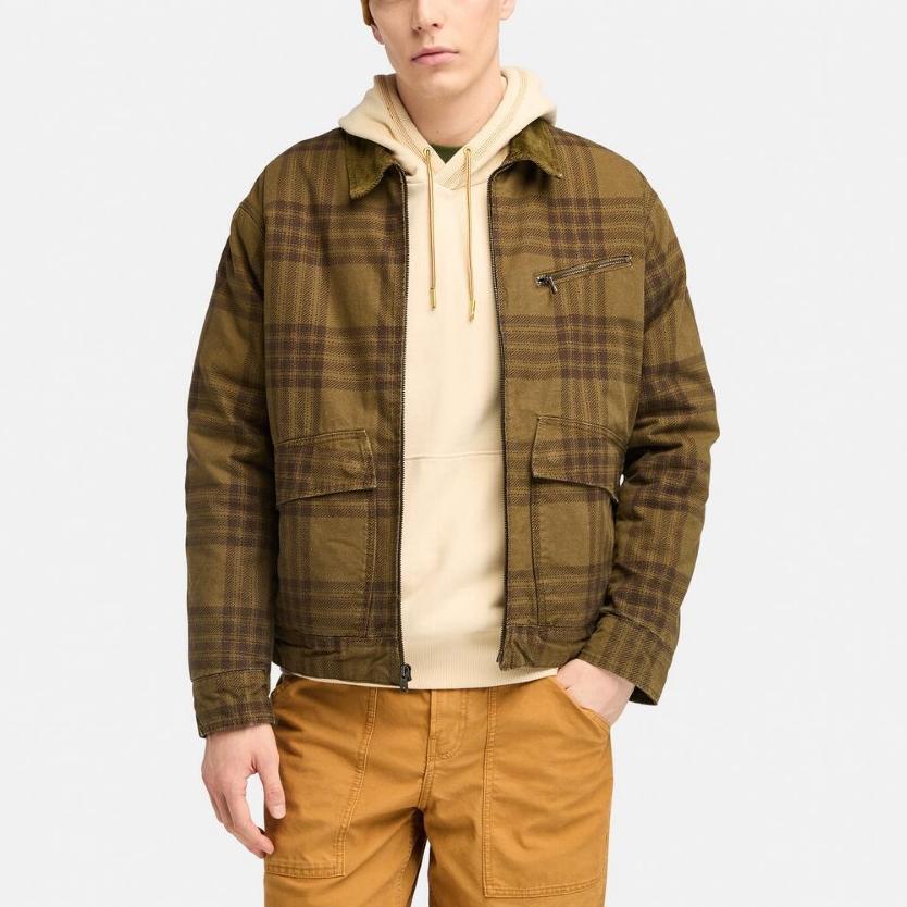 Timberland Sports Polo Check Long Sleeve Cotton Jacket Men Jacket Camel A63AF-EIG