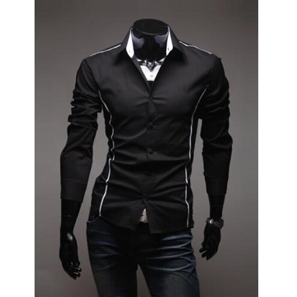 Herren Jugendmode Lässig Einfarbig Revers Langarm Slim Fit Hemd