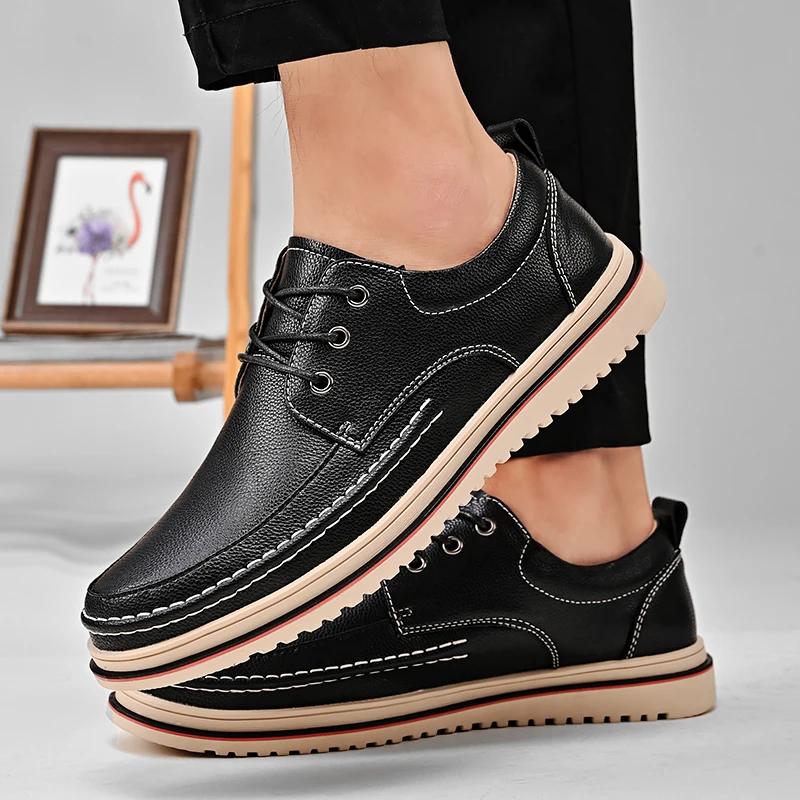 Men's soft leather casual outdoor shoes, waterproof and breathable adult anti-skid shoes, fashionable men's low top sanded leath
