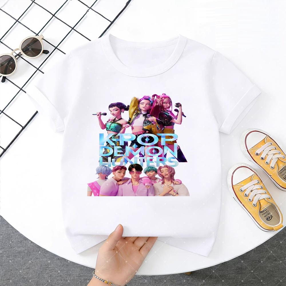 Stylish SAJABOYS KPop Demon Hunters Print Kids T-Shirt, Trendy Cartoon Character Tee for Boys and Girls
