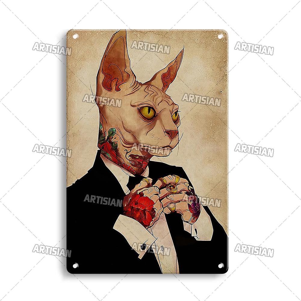Artisian Black Cat Retro Metal Plaque Funny Pet Vintage Decorative Tin Sign Wall Decor Garage Bar Pub Club Kitchen Home Man Cave