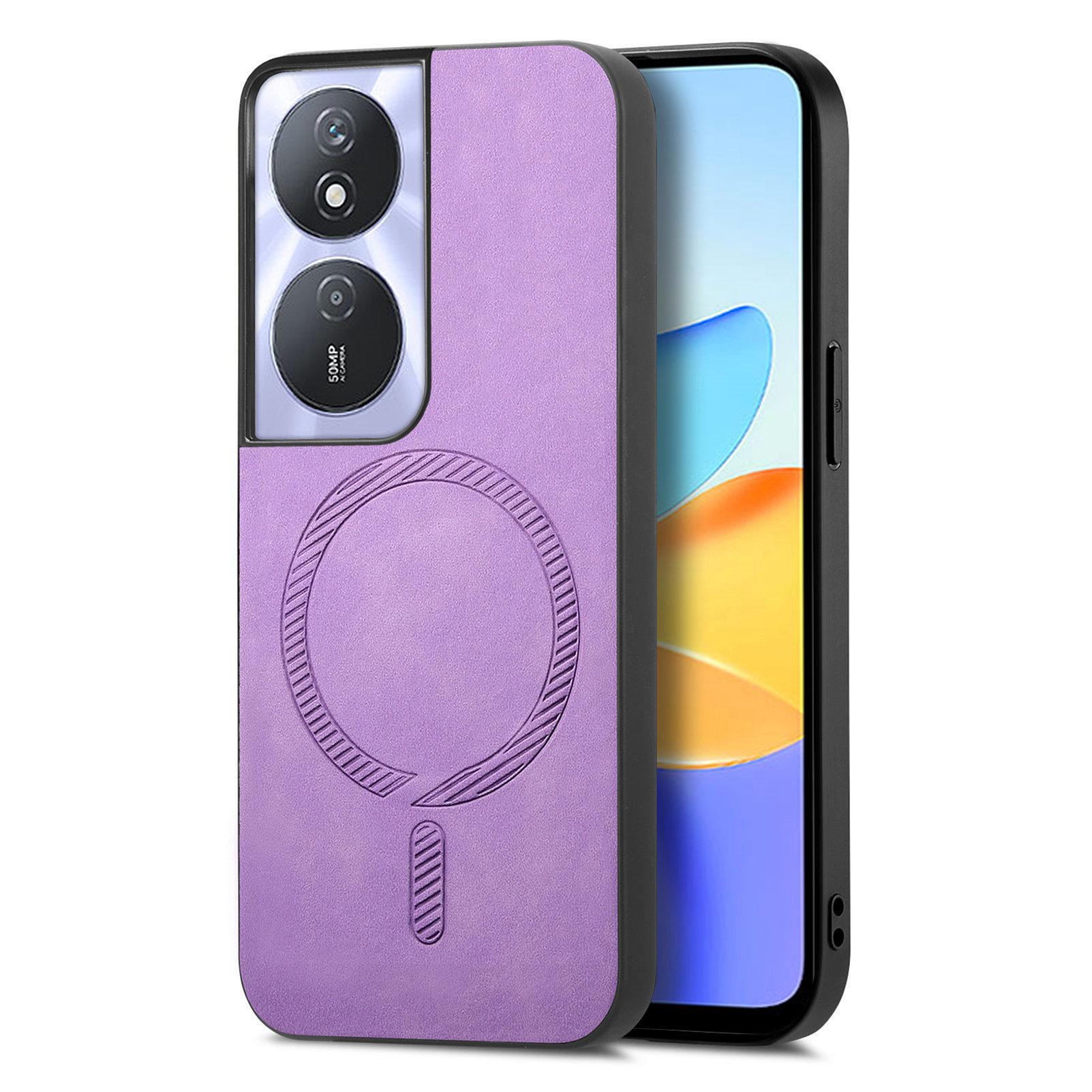 

For Honor Play 50 Plus 5G Leather Back Case Compatible with MagSafe Skin-touch Phone Cover Purple