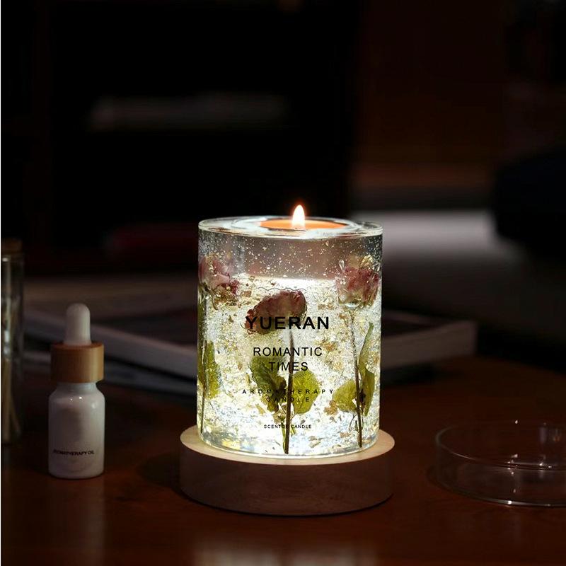 Real Flower Jelly Scented Candle Floral Candle Glass Bedroom Fragrance Ornament Gift