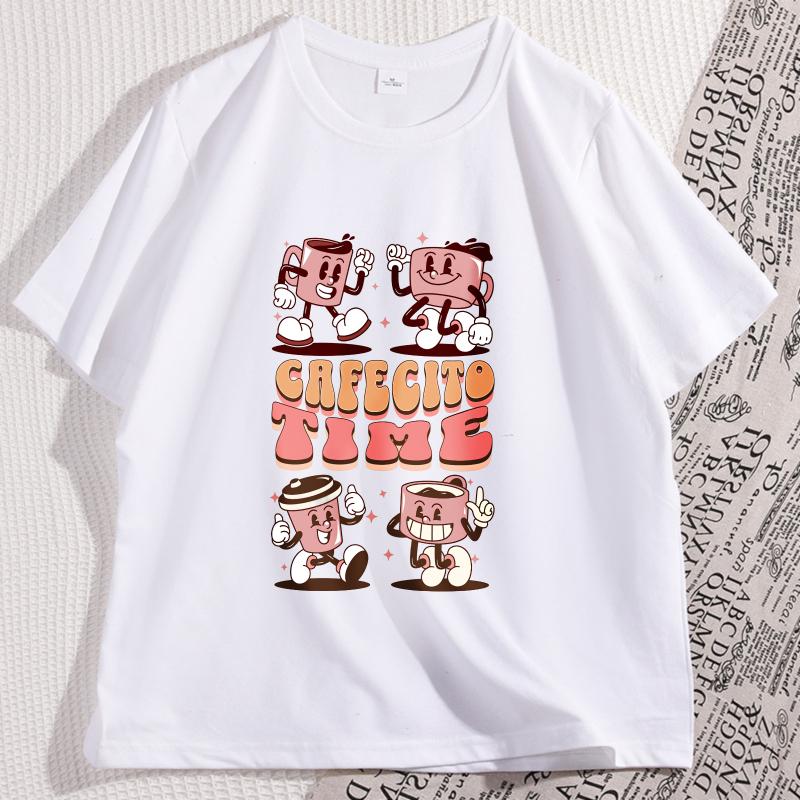 Cafecito Time TShirt Men Women Funny Retro Coffee Time T Shirt Cute Latina Cafe Tshirt Casual Cotton Short Sleeve Clothes