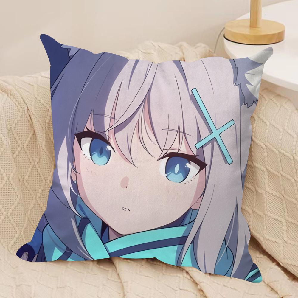 SSunaookami Shiroko Blue Archive Cushion Cover Silky Short Plush Invisible Zipper Dustproof Sofa Pillow Case For Home Decor